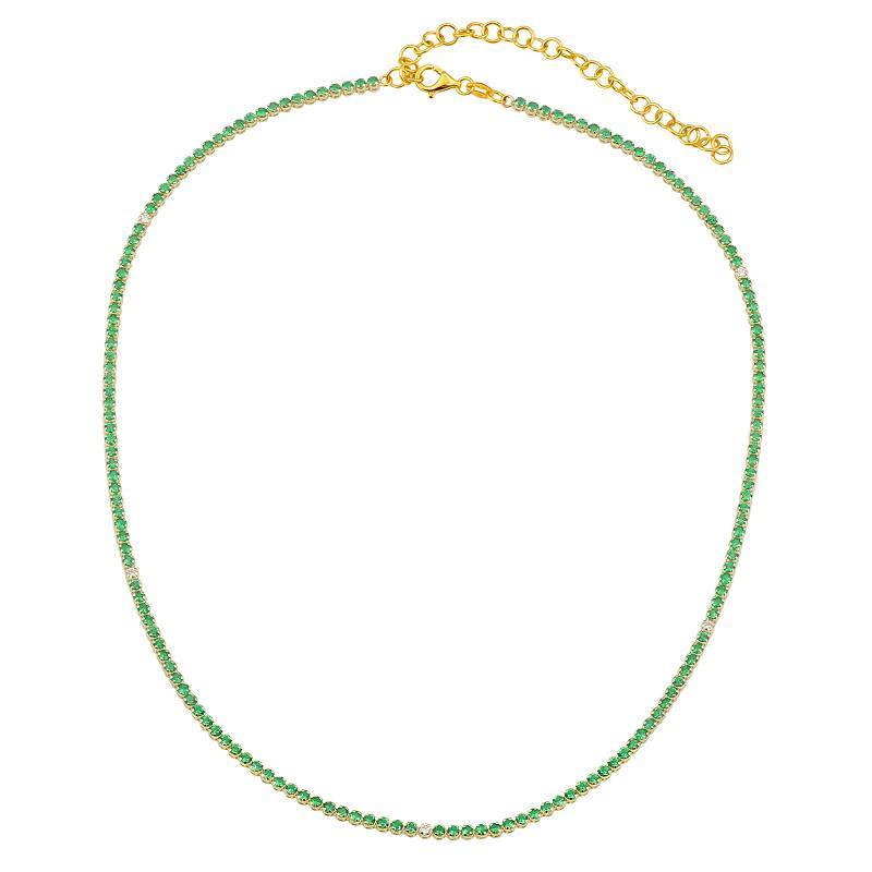 Tsavorite + Diamond 14K Gold Tennis Necklace