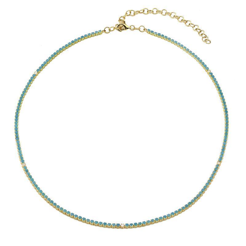 Turquoise + Diamond 14K Gold Tennis Necklace