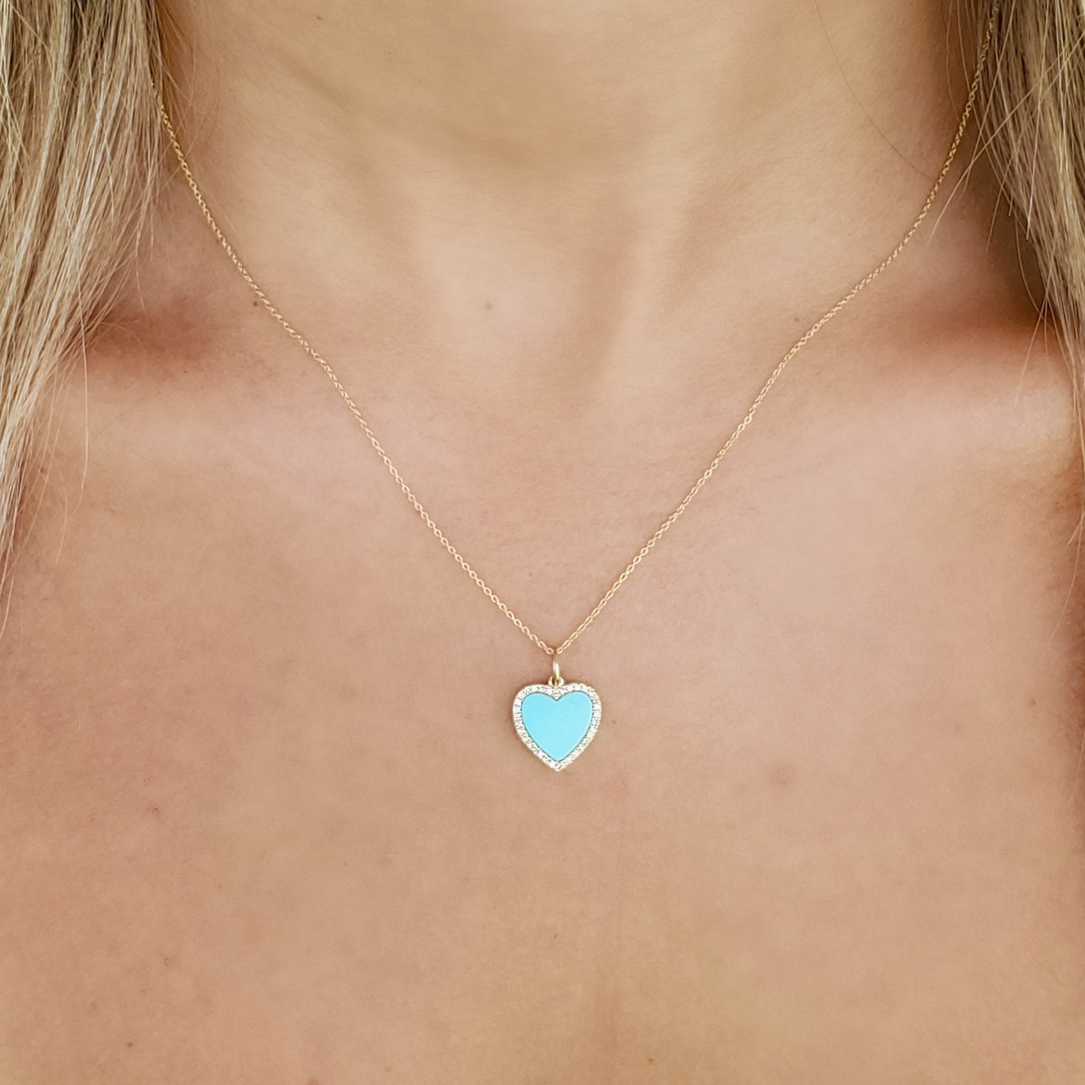 Turquoise Heart Diamond14K Gold Charm Pendant