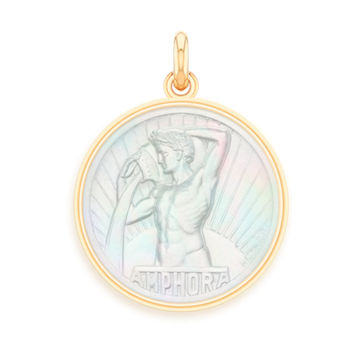 Aquarius Pearl 18k Gold Zodiac Medallion Charm