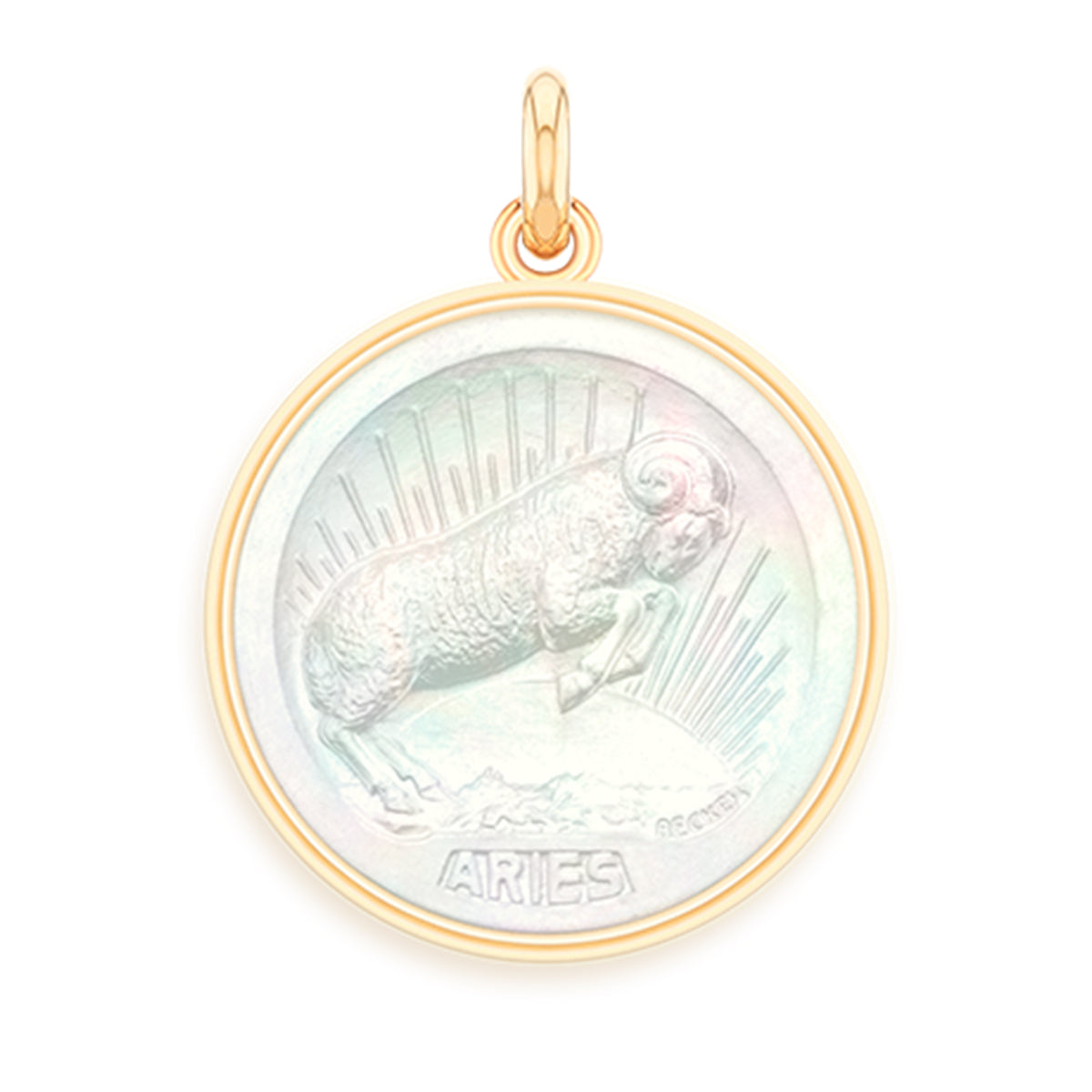 Aries Pearl 18k Gold Zodiac Medallion Charm