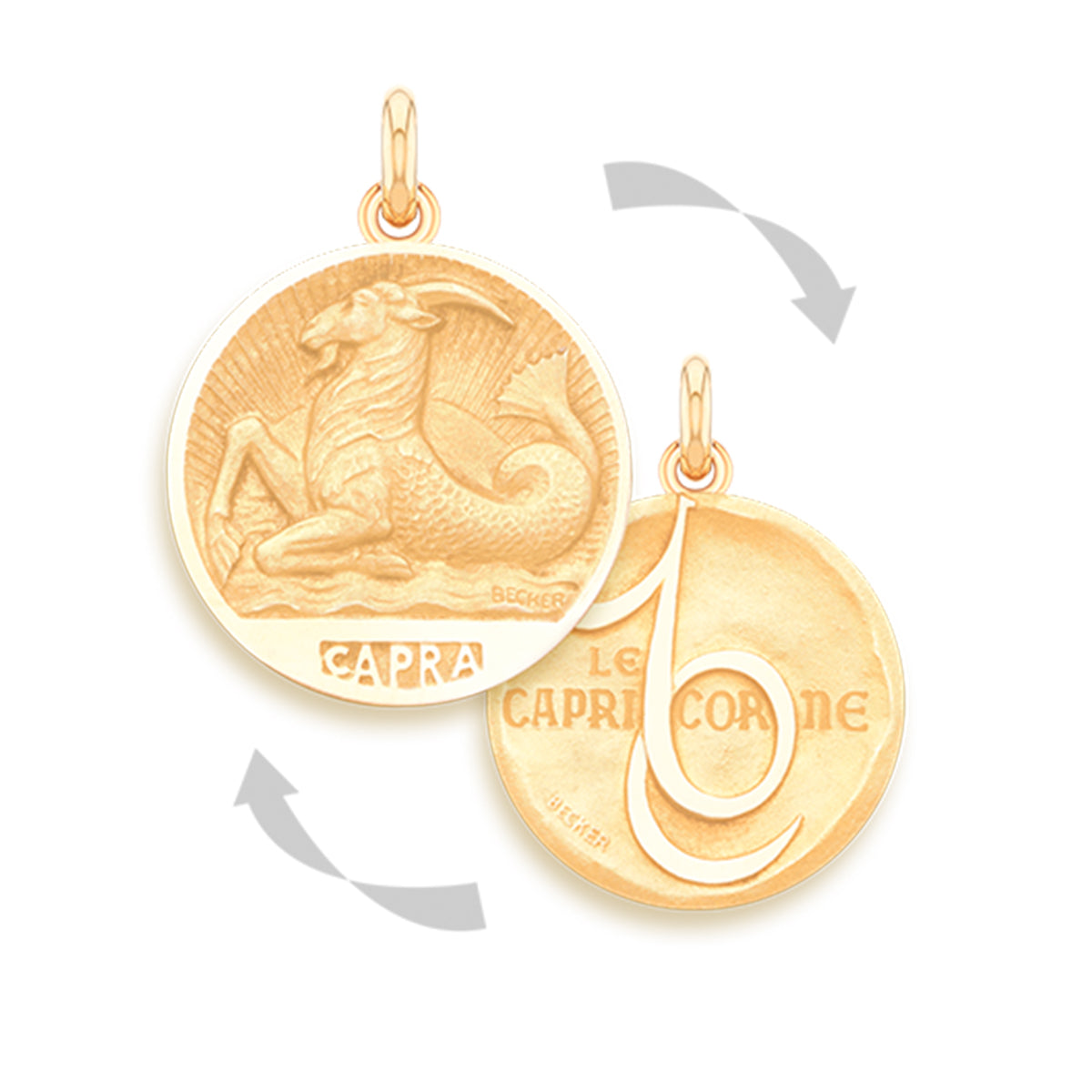 Capricorn Doublesided 18k Gold Zodiac Medallion Charm