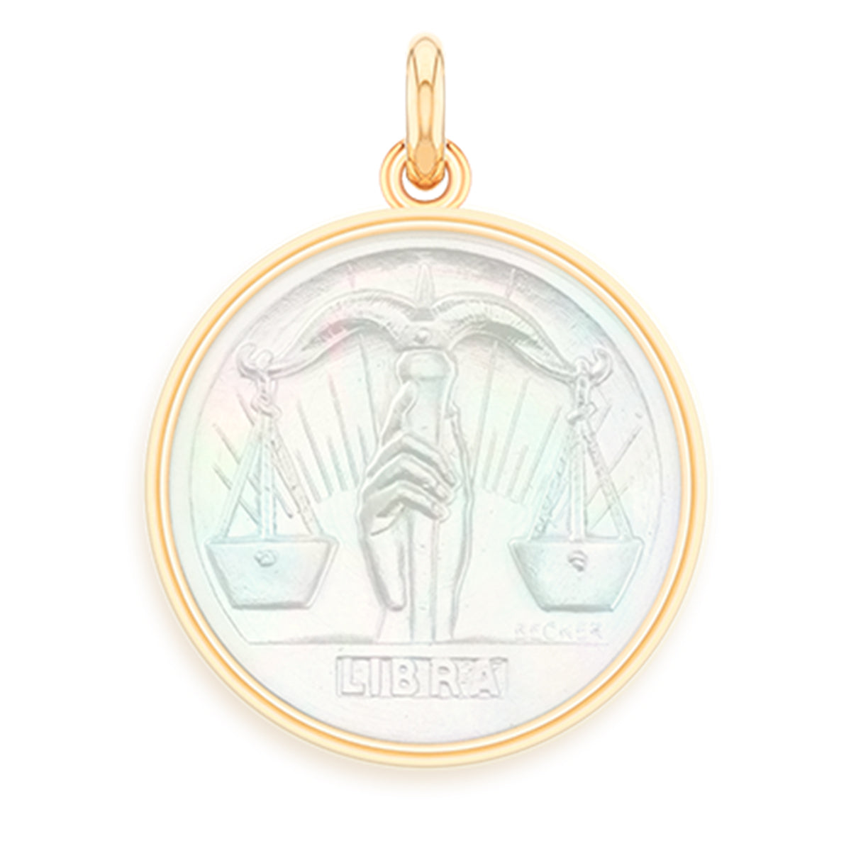 Libra Pearl 18k Gold Zodiac Medallion Charm