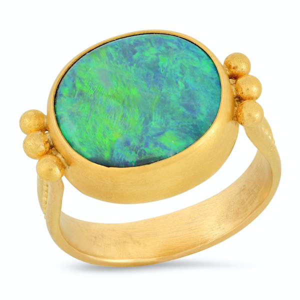 Etruscan Blue Opal Yellow Gold Ring